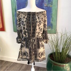 Daniel Rainn off shoulder Black and Cream Floral Tunic